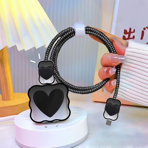 CameCosy DIY Phone Charger Case Storage Sets Cable Protector Earphone Wire Saver with Lovely Travel Storage Bag, Cute Cable Charger Protector Cord Organizer for iPhone (Pink Flower) in Kuwait