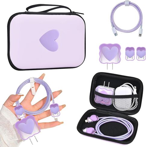 CameCosy DIY Phone Charger Case Storage Sets Cable Protector Earphone Wire Saver with Lovely Travel Storage Bag, Cute Cable Charger Protector Cord Organizer for iPhone (Pink Flower) in Kuwait