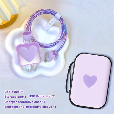 CameCosy DIY Phone Charger Case Storage Sets Cable Protector Earphone Wire Saver with Lovely Travel Storage Bag, Cute Cable Charger Protector Cord Organizer for iPhone (Pink Flower) in Kuwait