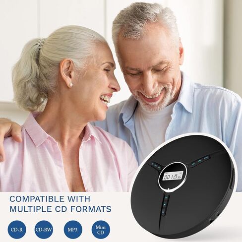 KLIM Discman مع سماعات الرأس - مشغل أقراص مضغوطة محمول مع سماعات رأس - إصدار جديد 2023 + مشغل أقراص مضغوطة مثالي للسيارة + أقراص CD-R وCD-RW وMP3 متوافقة. مشغلات الأقراص المضغوطة الصغيرة المدمجة، جهاز Walkman CD الشخصي - أسود in Kuwait