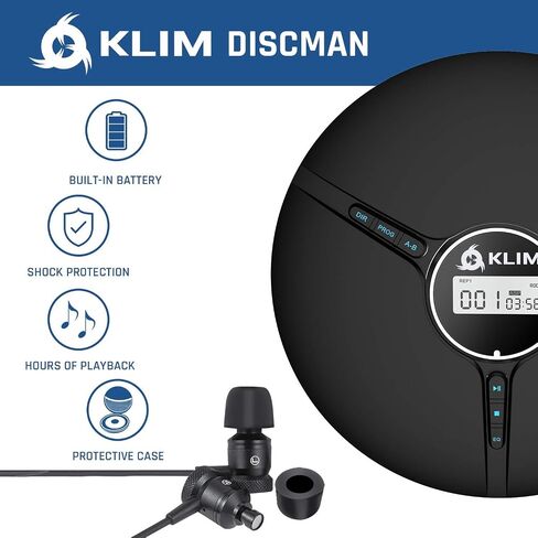 KLIM Discman مع سماعات الرأس - مشغل أقراص مضغوطة محمول مع سماعات رأس - إصدار جديد 2023 + مشغل أقراص مضغوطة مثالي للسيارة + أقراص CD-R وCD-RW وMP3 متوافقة. مشغلات الأقراص المضغوطة الصغيرة المدمجة، جهاز Walkman CD الشخصي - أسود in Kuwait