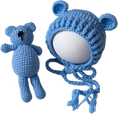 Zeroest Newborn Baby Boy Girl Photography Props Bear Hat Outfits Set | Crochet Knit, Newborn Cap& Bear for baby photoshoot in Saudi Arabia