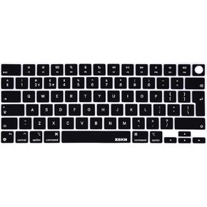 XSKN English Language Black EU Version Silicone Keyboard Cover for 2022 2023 2024 MacBook Air 13.6 15.3 inch M2 M3 Chip with Touch ID A2941 A3114 A2681 A3113