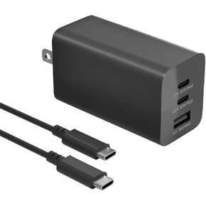 USB C Charger Block 65W Fast Charging, 3-Port USB C Charger with 5FT Cable, Foldable Plug Design for Travel, USB Charger Block Compatible with MacBook, Tablet, 16/15/14/Pro, Galaxy S24 and More