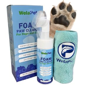 Foam Paw Cleaner | No-Rinse Foaming Cleanser with Silicone Bristle Brush for Gentle Deep Cleaning | Fragrance-Free, pH-Balanced Formula Safe for All Dogs and Cats | 5oz