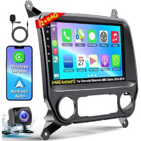 راديو سيارة Android 12 لسيارة شيفروليه سيلفرادو وجي إم سي سييرا 2014-2018، ستيريو سيارة بشاشة تعمل باللمس IPS مقاس 10 بوصات مع تشغيل لاسلكي، Android Auto، نظام تحديد المواقع العالمي (GPS)، بلوتوث، FM، راديو سيلفرادو 2+64 جيجابايت مع كاميرا احتياطية in Kuwait