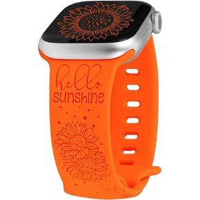Sunflower Engraved Band Compatible with Apple Watch Bands 38mm 40mm 41mm Women Girls, TOYOUTHS Floral Lace Cute Fancy Fashion Stretchy Sport Silicone Flower Straps for iWatch Series 8/7/6/5/4/3/2/1/SE