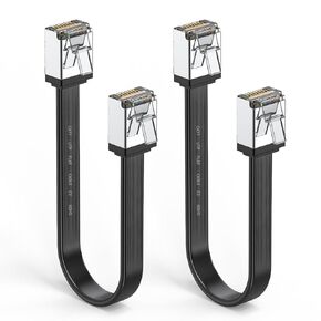 2 Pack CAT7 Ethernet Cable 1 Foot Shielded Flat Bendable Path Cord LAN Wire RJ45 Short Crystal Connector High Speed Internet Network Cable Faster Than CAT5/CAT6 for Modem.