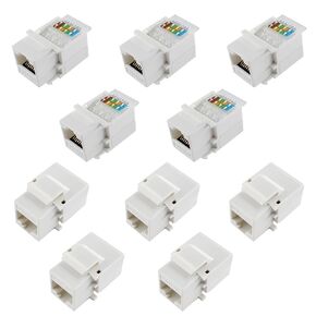 RJ45 Cat5e Keystone Jack Tool-Less Network Connector Adapter, No Punch Down Tool Keystone Module Connector, Cat5e Network Coupler for Internet Network Ethernet Telephone Cable, White, 10pcs
