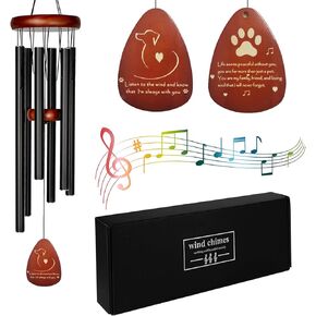 Dog Memorial Gifts for Loss of Dog，32" Dog Wind Chimes Memorial，Dog Memorial Gifts, Pet Loss Gifts，Loss of Dog Sympathy Gift，Wind Chimes for Outside，Premium Metal Wind Chime, Black