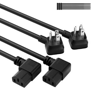 Elecan 3-Prong 45 Degree Flat to 90 Angled Plug Replacement Power Cord 35 Ft, Heatproof Flexible Durable AC Device Power Cable for Appliance Computer TV Monitor,E TL 18AWG 125V 10A with Ties