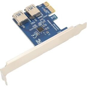 PCIe 1 to 2 USB Riser Card, PCIe Riser Adapter, PCIe 1X to External 2 PCIe USB 3.0 Adapter Multiplier Card for Bitcoin Miner (Blue Board)
