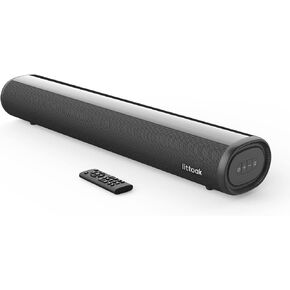 littoak Soundbar with Subwoofer, 2.1 soundbar for TV, PC Gaming, Home Audio, Bluetooth 5.0/HDMI ARC/Optical/AUX/USB Connection, Bass Adjustable, Wall Mountable, Remote Control, 16 Inch