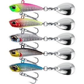 Dr.Fish 5 Pack VIB Fishing Lures Sinking Spinner Blade Lipless Crankbait Vibrating Lure Blade Baits Metal Fishing Jigs Spinner Lures Bass Fishing Lures Freshwater Walleye Crappie 1/2oz 1/4oz