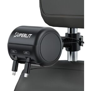 SUPERLIT PowaBox.v2 Upgraded Multi Car 3ft Retractable Backseat 3 in 1 Car Charging Station Box Compatible with All Phones | iPhone | Samsung | Charging Dock for Ride Share Customer (XL 3feet)