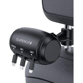 SUPERLIT PowaBox.v2 مقعد خلفي قابل للسحب متعدد السيارات بطول 3 أقدام 3 في 1 صندوق محطة شحن للسيارة متوافق مع جميع الهواتف | ايفون | سامسونج | قاعدة شحن لعملاء مشاركة الركوب (XL 3 أقدام)