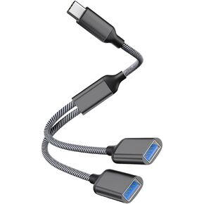 USB C Male to Dual USB Female Adapter, USB C to USB Splitter, Type C to USB A OTG Adapter, Dual USB Port Hub, Compatible with iPhone 15 Max, MacBook Pro, iPad Air, Surface GO, Xbox One, PS5