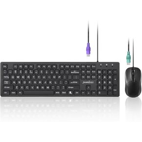 Perixx PERIDUO-117P, Wired Standard PS2 Keyboard and Mouse Combo - Full-Size Layout - Bundle with 3 Button Optical PS2 Mouse - 5.9 ft Cable - Black