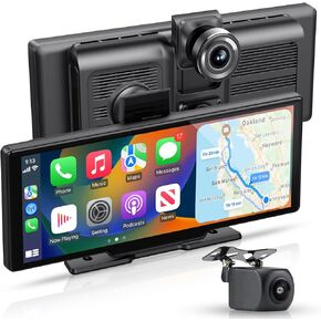 Wireless Double Din Apple carplay Screen,10 inch Car Play Screen with Android Auto and Apple CarPlay.Multimedia Player with Front and Backup Camera,Navigation Screen for Car RV Pickup Bus Trailer,etc
