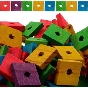 NOLITOY 100 Pcs Parrot Wooden Chip, Parakeet Stacking DIY Bird Wooden Cage Pendant Colored Wood Chips for Birds Pet