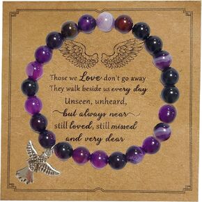 Guardian Angel Charm Bracelets Healing Crystal Beaded Stretch Bracelet Inspirational Religious Protection Elastic Bracelet for Women Girls Teens Faith Love Jewelry Birthday Memorial Sympathy Gifts
