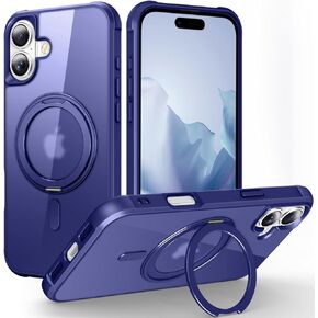 Magnetic for iPhone 16 Case with 360° Ring Stand, [Compatible with MagSafe], [Military Grade Shockproof], Slim Shockproof Translucent Matte Protective Phone Cover for iPhone 16, Hot Pink