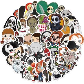 50 Pcs Horror Stickers, Horror Movies Scary Movie Gifts Spooky Decorations Halloween Party Gifts Sticker, Kids Teens Adults DIY Bumper Helmet Journal Phone Laptops Decals