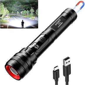 Super Bright 50000 Lumens Tactical Flashlight,Magnetic LED Flashlights USB C Charging,LCD Power Display Flash Light 5 Modes Zoomable Waterproof for Camping,Outdoor,Hurricane,Emergency,Everyday Carry