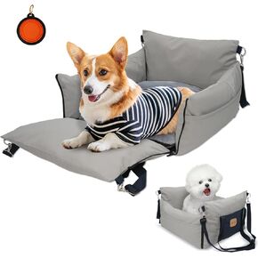 MILA&LOUIS Dog Car Seat 5 Side Waterproof, Dog Car Seats for Medium Dogs, Dog Booster Car Seat with Safety Leash, Dog Car Bed Cover with Storage Pockets, Small Pet Carrier Bed for Travel and Home