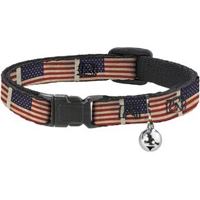 Cat Collar Breakaway American Flag Weathered Color Repeat 8 to 12 Inches 0.5 Inch Wide