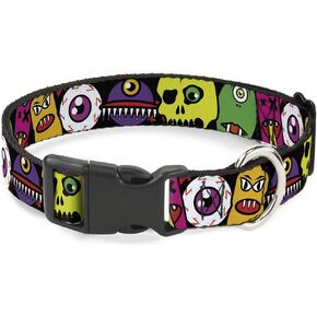 Buckle-Down 16-23" Monsters Close-Up Black Plastic Clip Collar, Wide Medium