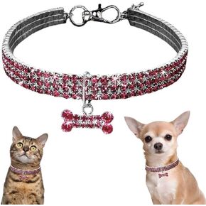 Diamond Dog Necklace, Crystal Bling Cat Collar Glitter Silver Chain Jewelry White Rhinestone Puppy Collars with Bone Pendant for XXS Xs Small Tiny Pet Female Dogs Girl Kitten, XSmall