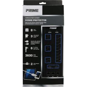 Prime Wire & Cable PB523118 8-Outlet Premium Electronics Surge Protector with 14/3 SJT 6-Feet Cord, Black