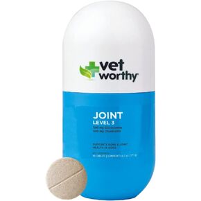 Vet Worthy Joint Support Level 3 - Chewable Tablet to Support Bone Health and Healthy Joints - Dog Supplement with Glucosamine, MSM, Hyaluronic Acid, Advanced Joint Care - Liver Flavor, 90-Count