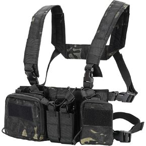 Chest Rig-Tactical Chest Rig,Micro Chest Rig Adjustable&Detachable with GP Pouch,9mm/5.56 Mag Pouch for Hunting