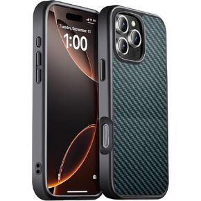 for iPhone 16 Pro Max Case Carbon Fiber,Fits MagSafe, Military-Grade Drop Cover,Sturdy Carbon Fiber for iPhone 16 Pro Max Phone case,Supports Wireless Charging, Black/Grey