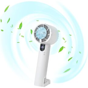 Portable Handheld Fan with Ice Cooling Pad&Hook,Digital Display,3 Speed Modes,Type-C Rechargeable Personal Fan for Home Outdoor Travel-White