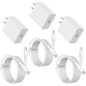 USB C Charger for iPhone 15 Charger, 3-Pack 20W PD USB-C Fast Wall Charger, USB C Charger Block with 6.6 ft Type C Fast Charging Cable for iPhone 15 Plus/15 Pro/16 Pro Max/iPad Pro/AirPods Pro, Galaxy