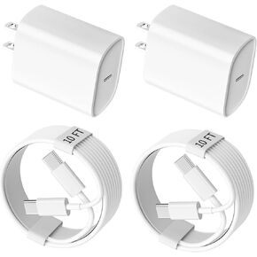 USB C Charger for iPhone 15 Charger, 3-Pack 20W PD USB-C Fast Wall Charger, USB C Charger Block with 6.6 ft Type C Fast Charging Cable for iPhone 15 Plus/15 Pro/16 Pro Max/iPad Pro/AirPods Pro, Galaxy