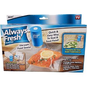 Vacuum Sealer Always Fresh Seal Vac, AS SEEN ON TV Automatic Vacuum Air Sealing For Food Preservation Includes Seal Vac, Six reusable bags … (Blue)