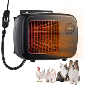 Dreyoo Dog House Heater with Thermostat, Pet House Heater with 6FT Anti Chew Cord and Safe Overheat Protection, 2 Heating Mode (200/400W) Pet House Furnace for Dogs Chicken Coops Rabbits(White,2 Pcs)