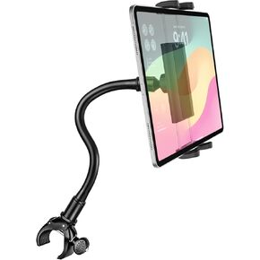 Gooseneck Indoor Cycling Tablet Mount, Spin Bike Tablet Holder for Stationary Treadmill Elliptical, 360° Rotation Handlebar Clamp for iPad Pro Mini Air, Galaxy Tab/Z Fold, iPhone,4-12.9" Device