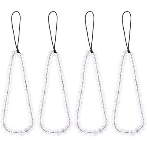 4 Pcs Crystal Beaded Mobile Phone Lanyard, AB Color Faceted Glass Phone Charm Wrist Strap Bling Crystal Bead Strap Cell Phone Chain String for Camera Purse MP3 MP4 Keychain Women