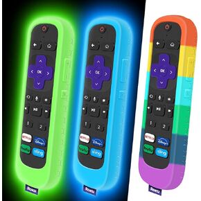 حافظة مكونة من 3 قطع لجهاز Roku Voice Remote Pro، غطاء Roku Ultra 2020/2019/2018 للتحكم عن بعد من السيليكون ووحدة التحكم الواقية وحامل بديل للبشرة الجديدة - أزرق متوهج، أخضر متوهج، قوس قزح in Kuwait