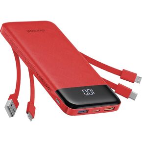 Portable Charger with Built in Cables, Portable Charger with Cords Wires Slim 10000mAh Travel Battery Pack 6 Outputs 3 Inputs 3A Fast Charging Power Bank for Samsung Google Pixel LG Moto iPhone iPad