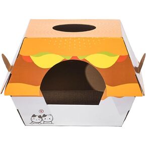 Ipetboom Hamburger Cat Houses Dog Tent for Indoor Outdoor Cats Puppy Bed Cat Beds Cat Scratcher Multifunction Corrugated Paper Cat Play House,Cat Scratch Toy for Cat Birthday,Hideout for Small Animals