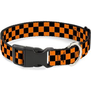 Buckle-Down Plastic Clip Collar - Checker Black/Neon Orange - 1/2" Wide - Fits 8-12" Neck - Medium