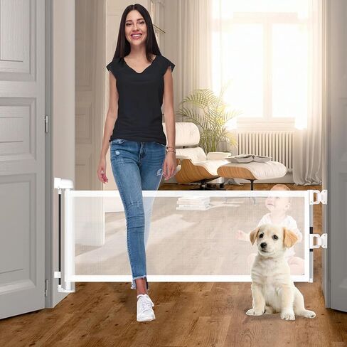 بوابة كلب قصيرة بطول 35.56 سم ارتفاعًا، بوابة جرو، بوابة جرو 59 بوصة، خطوة واسعة فوق سياج الحيوانات الأليفة، بوابة شبكية للكلاب قابلة للسحب في الأماكن المغلقة والخارجية، تتسع حتى 59 بوصة، بوابات للكلاب، بوابات للكلاب الصغيرة لسلالم المداخل in Kuwait