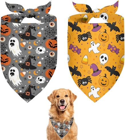 Cute Fall Dog Bandanas 2 Pack, Autumn Hello Fall Hey Pumpkin Maple Leaves Dog Scarf, Thanksgiving Handkerchief Scarves Gifts for Puppy Large Dogs in Saudi Arabia