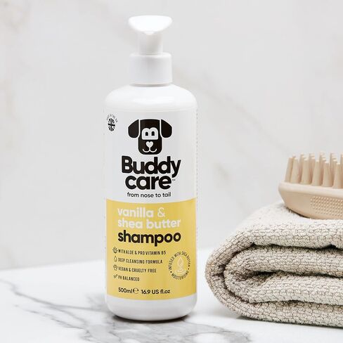 Vanilla & Shea Butter Dog Shampoo by Buddycare | Moisturising Shampoo for Dogs | Vanilla & Shea Butter Scented | with Aloe Vera and Pro Vitamin B5 (16.90oz) in Saudi Arabia